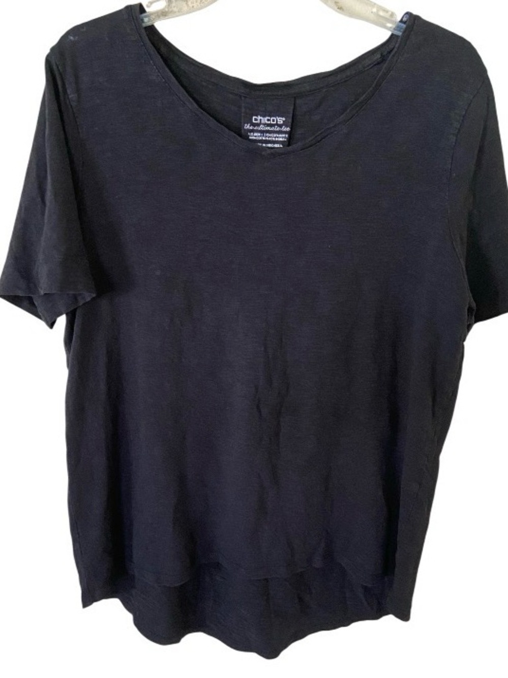 Chico's Ultimate Tee in black Short-Sleeve size L , longer back